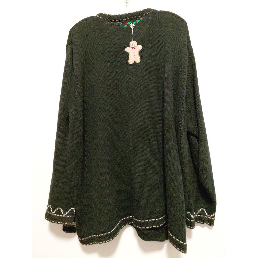 Quacker Factory Vintage Novelty Gingerbread Holiday Cardigan Black 2X - Picture 6 of 8